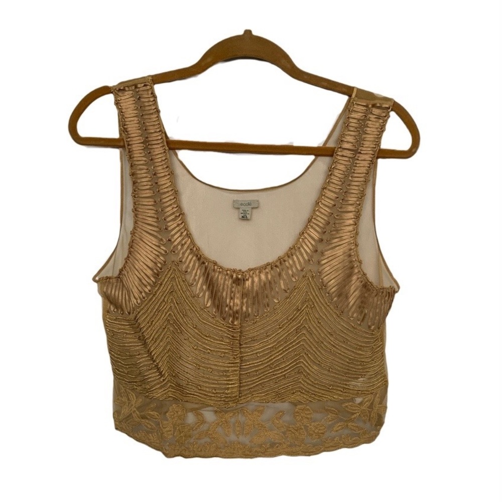 [Ecote] Gold Shimmer Embroidered Crop Tank